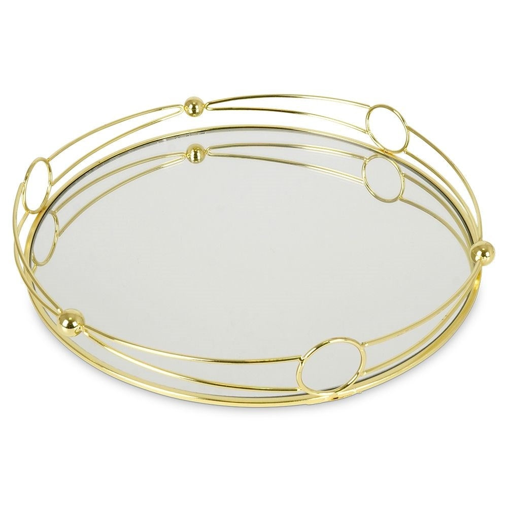 Round Mirror Tray 31 cm - Metal & Mirror Glass in Gold