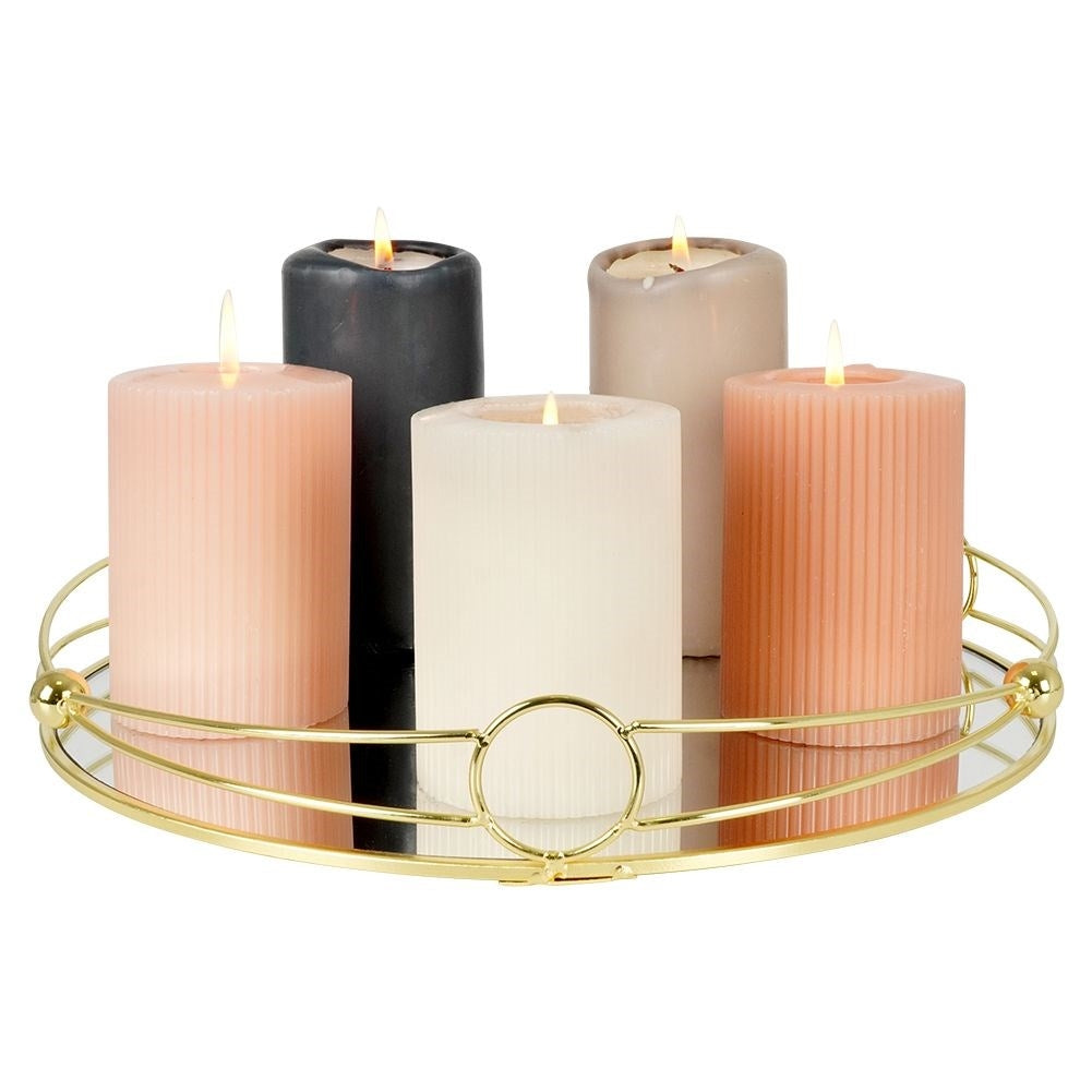 Round Mirror Tray 31 cm - Metal & Mirror Glass in Gold