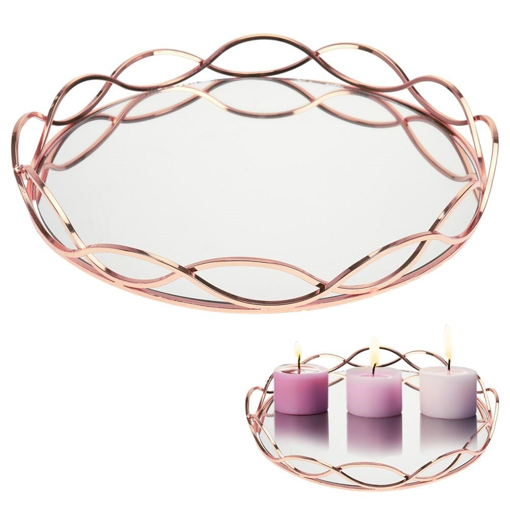 Round Mirror Tray in Copper for Stylish Light Decoration