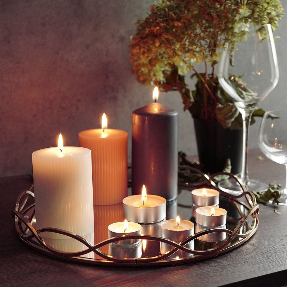 Round Mirror Tray in Copper for Stylish Light Decoration