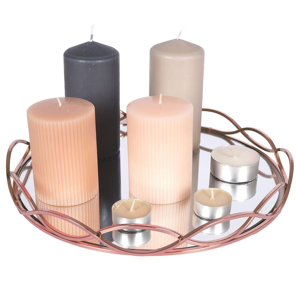 Round Mirror Tray in Copper for Stylish Light Decoration