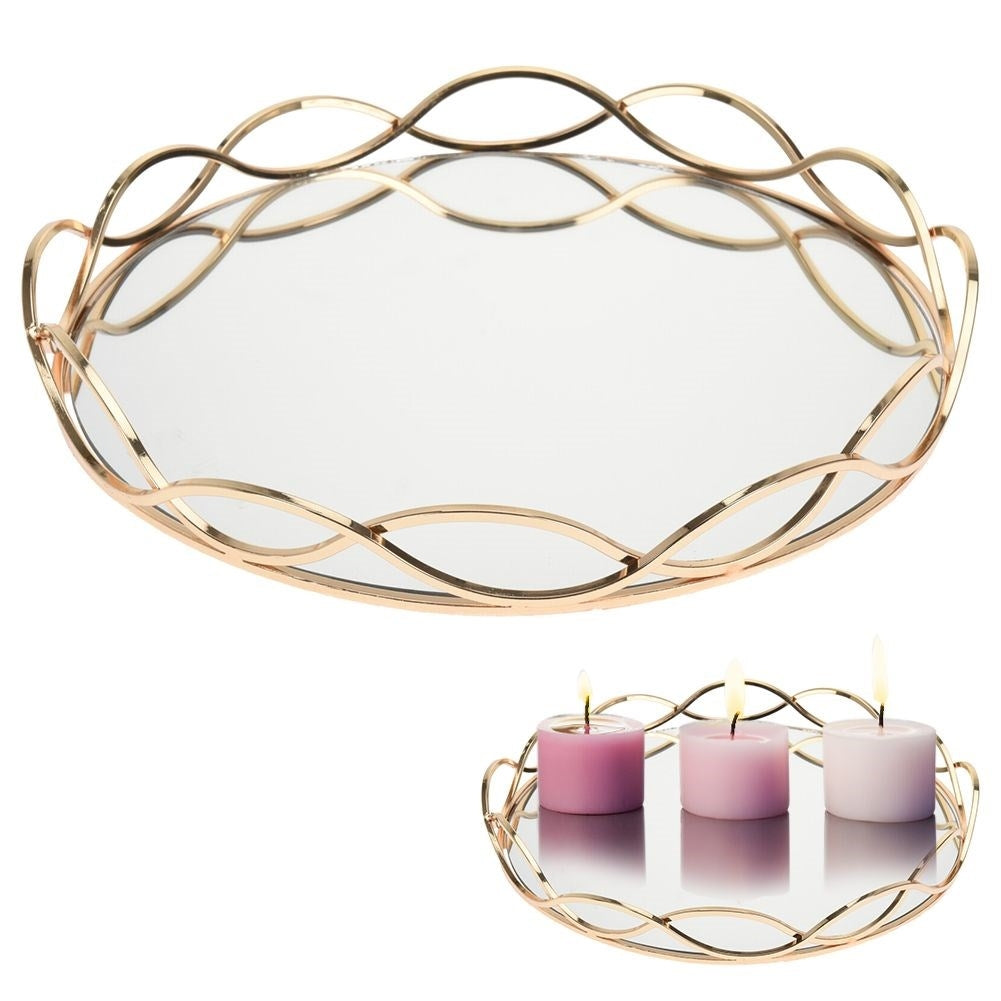 Round Mirror Tray in Gold and Mirror Glass for Light