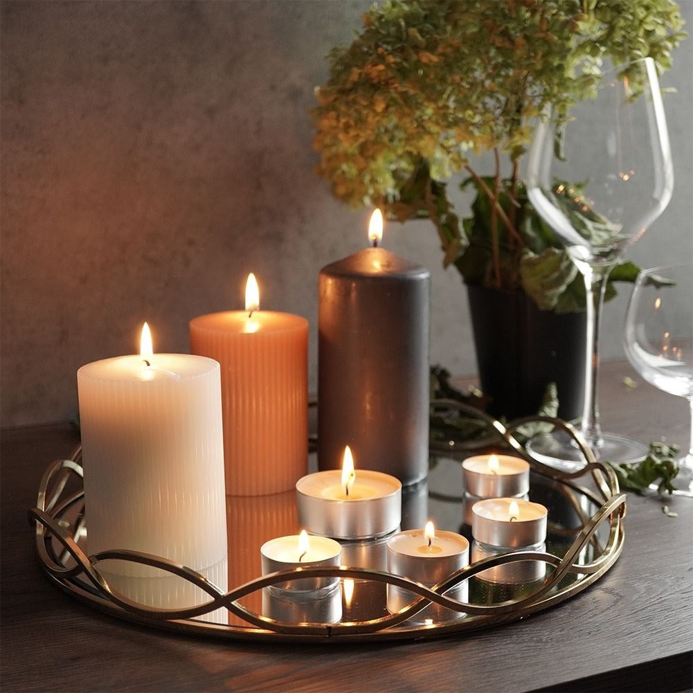Round Mirror Tray in Gold and Mirror Glass for Light