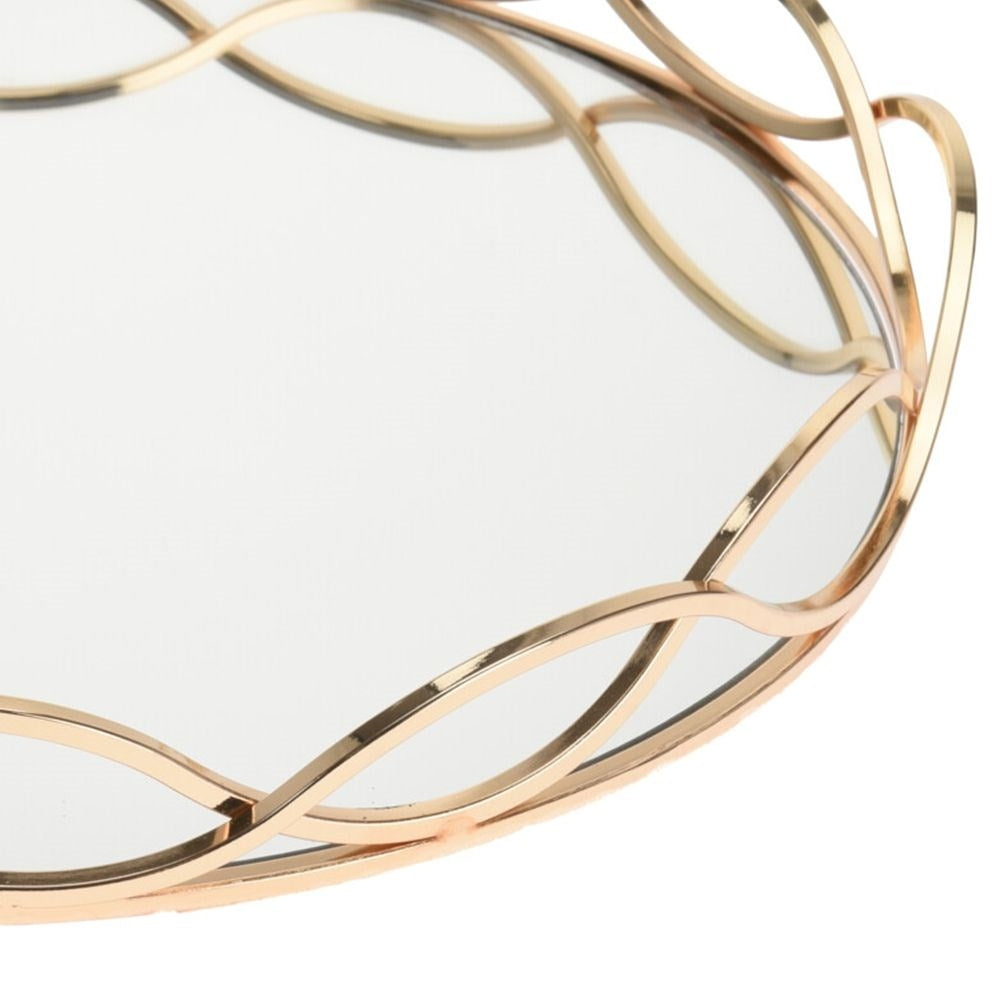 Round Mirror Tray in Gold and Mirror Glass for Light