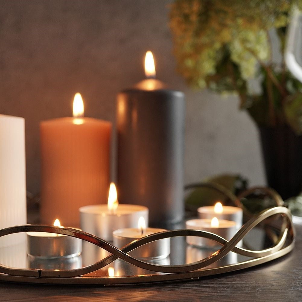 Round Mirror Tray in Gold and Mirror Glass for Light