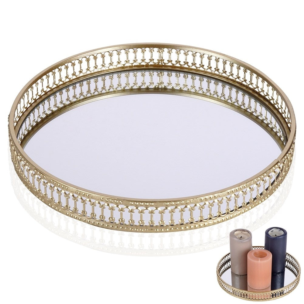 Round Mirror Tray in Gold for Elegant Interiors