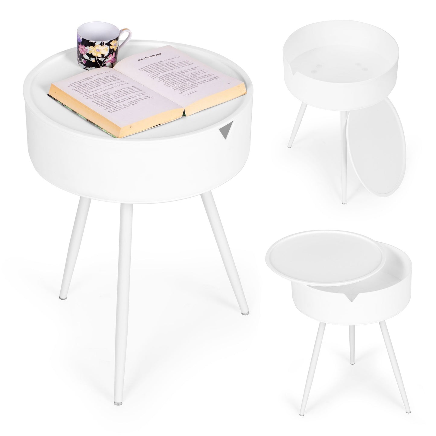 Round Nightstand with Removable Plastic Top - ModernHome