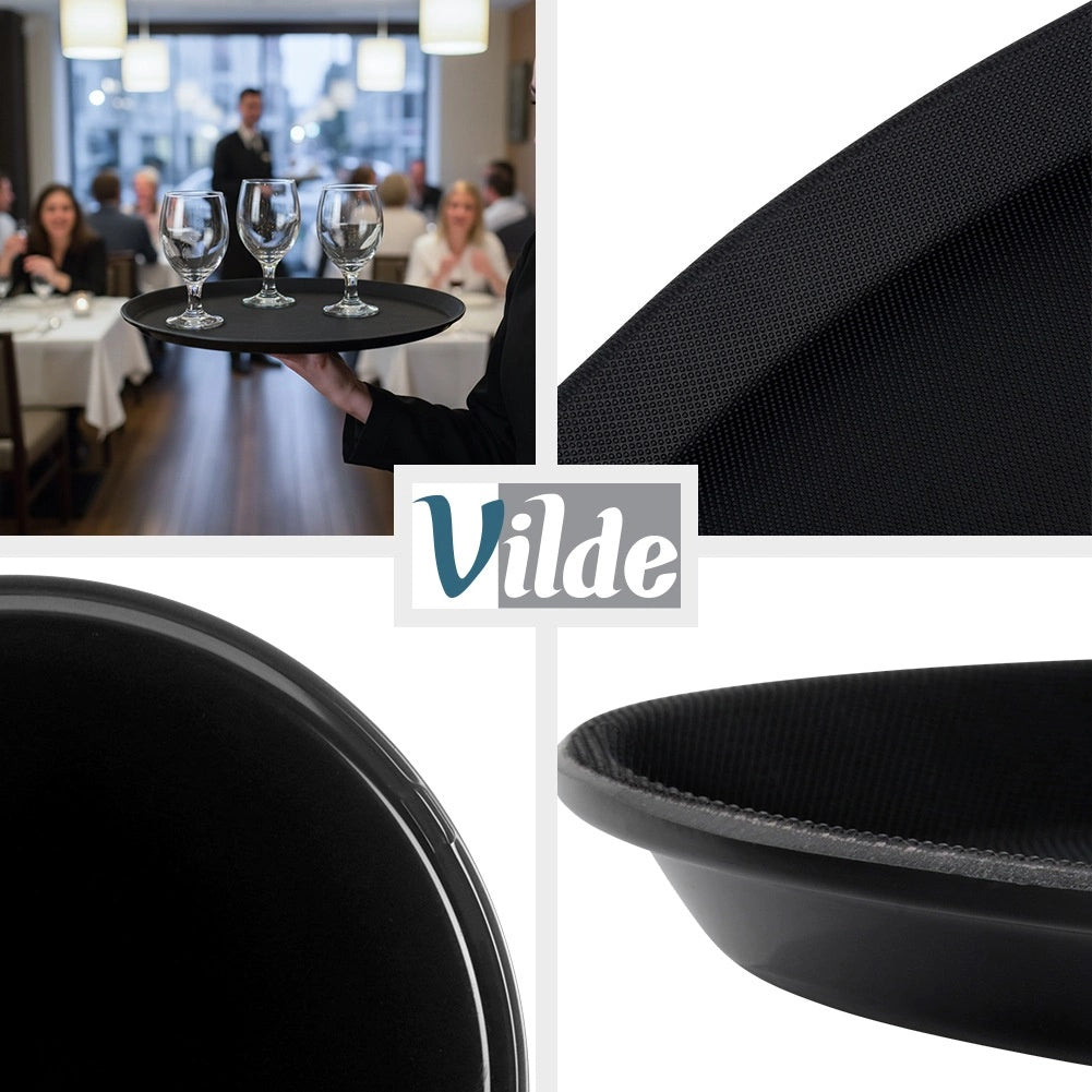 Round Non-Slip Waiter's Tray, Black, 40 cm