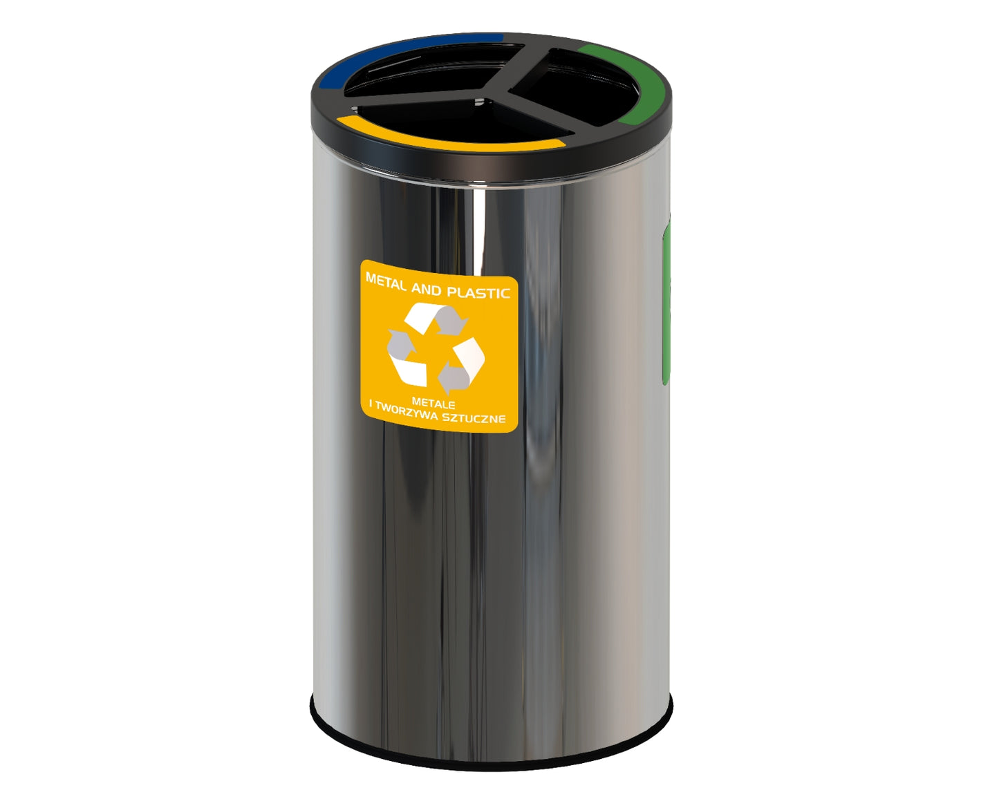 Round Steel Recycling Bin, 3x25L Compartments