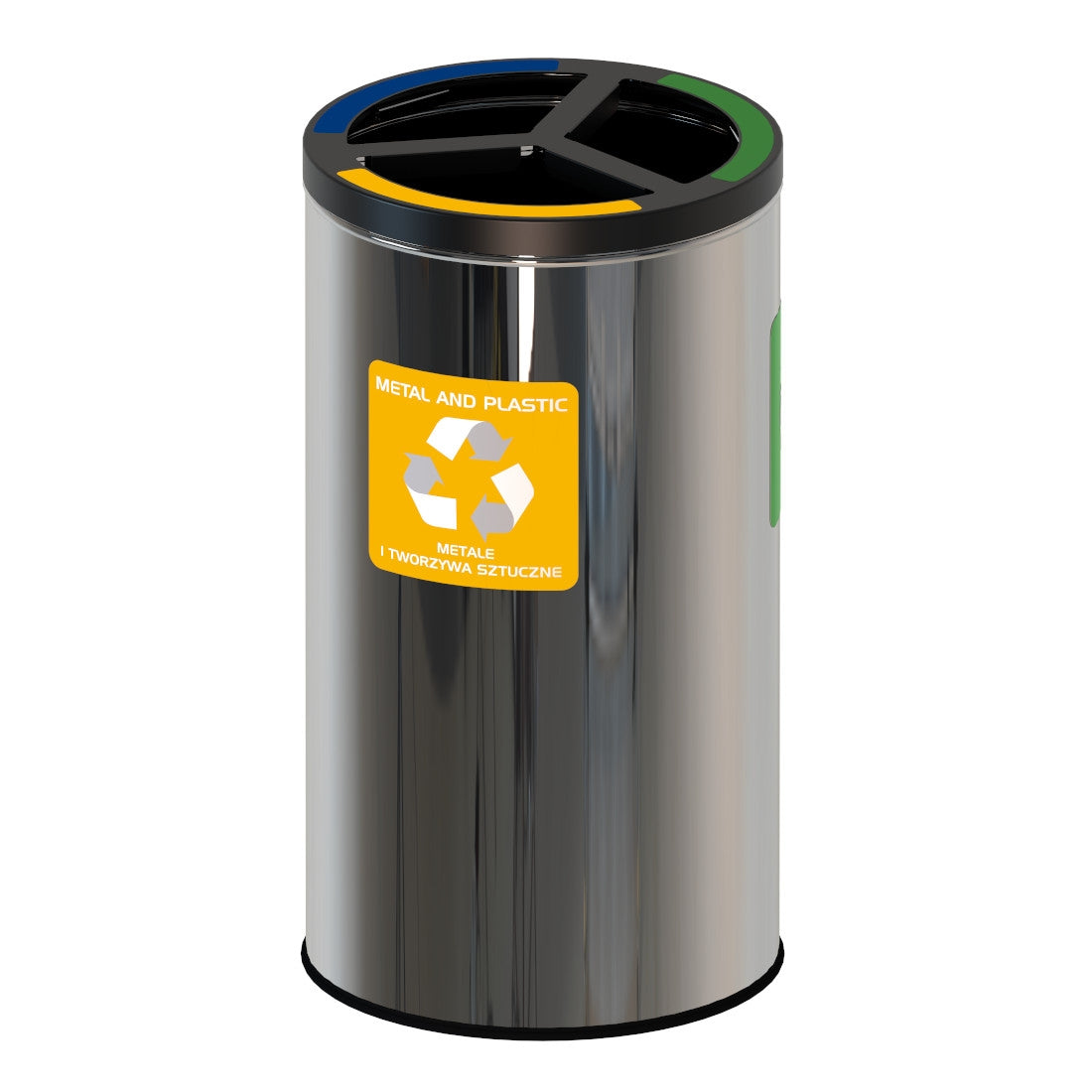 Round Steel Recycling Bin, 3x25L Compartments