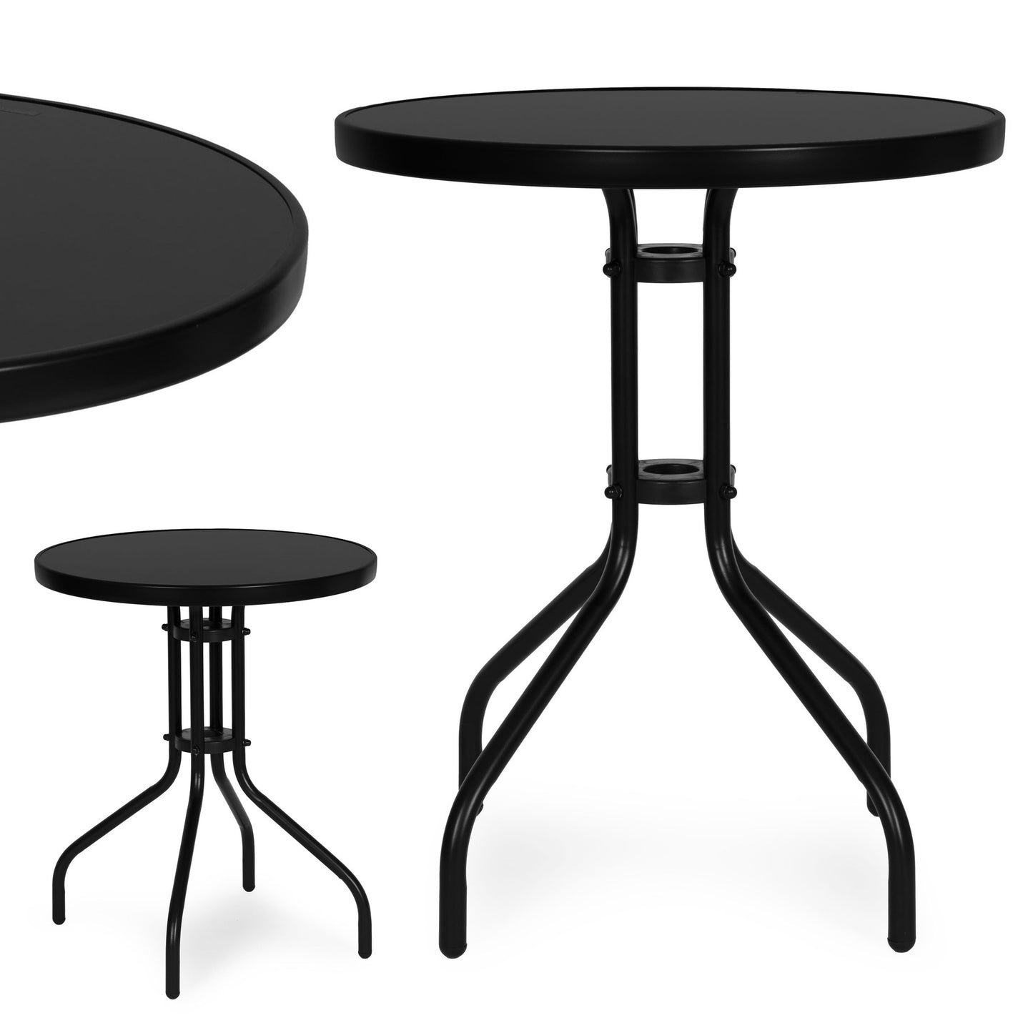 Round Tempered Glass Garden Table, 60 cm, Black
