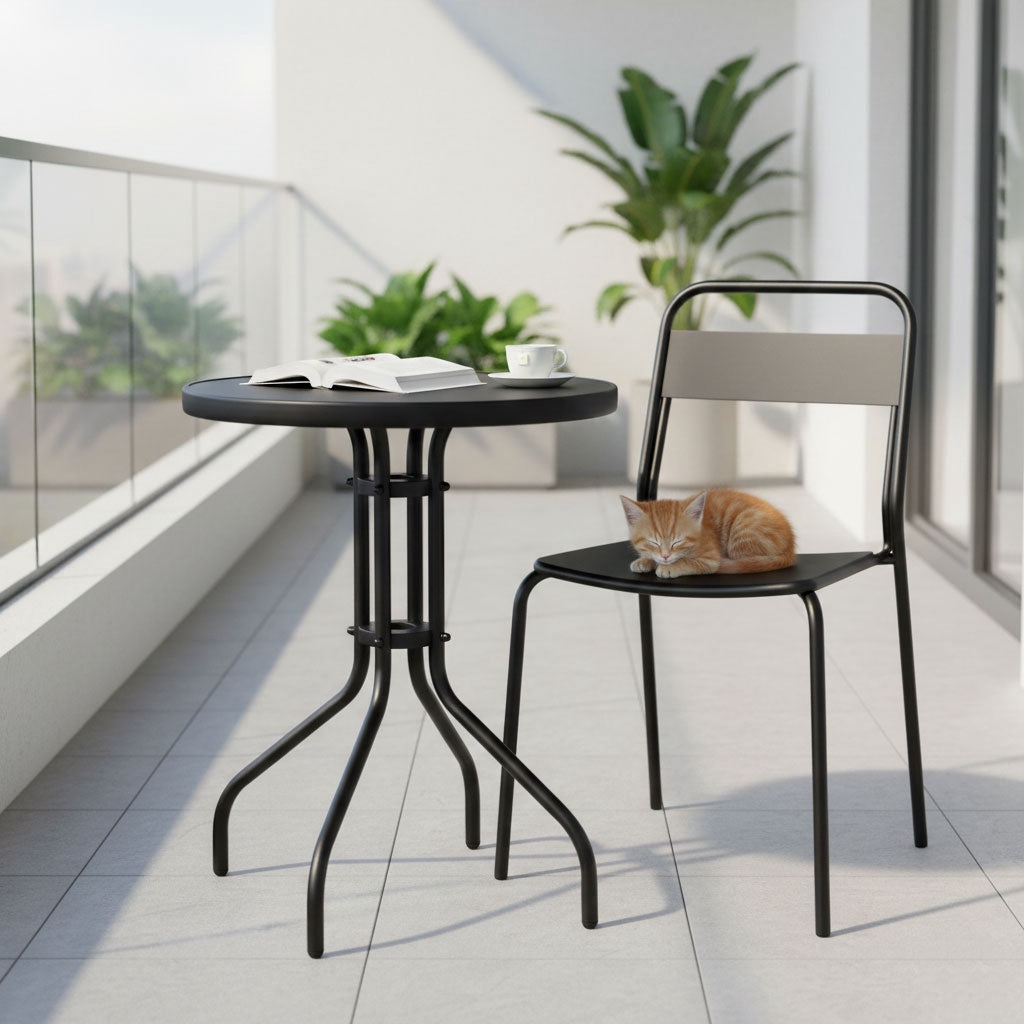 Round Tempered Glass Garden Table, 60 cm, Black