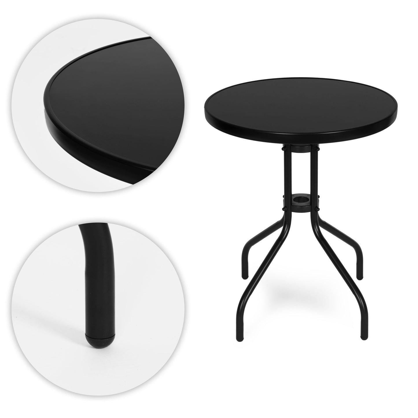 Round Tempered Glass Garden Table, 60 cm, Black