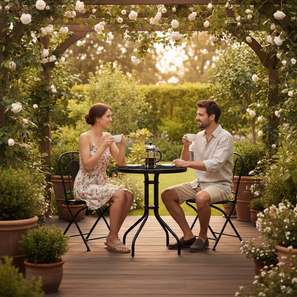 Round Tempered Glass Garden Table, 60 cm, Black