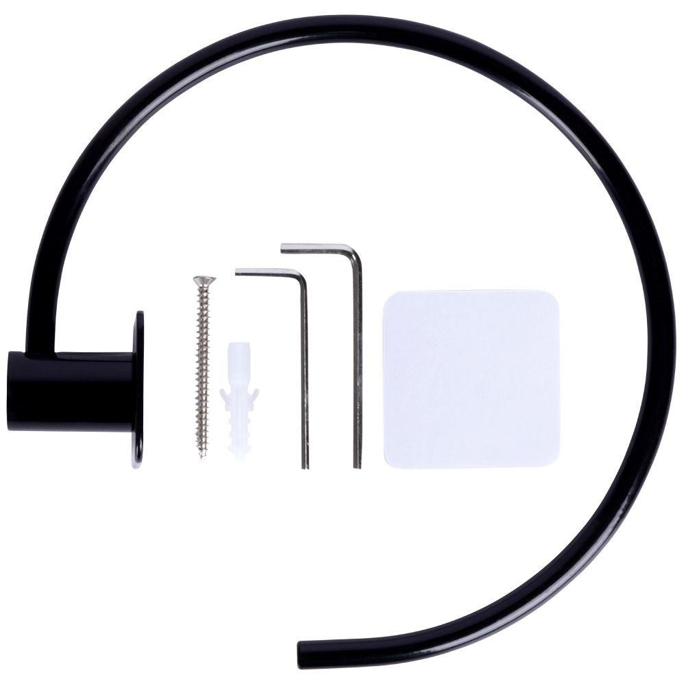 Round Towel Hanger in Black Carbon Steel for Bathroom