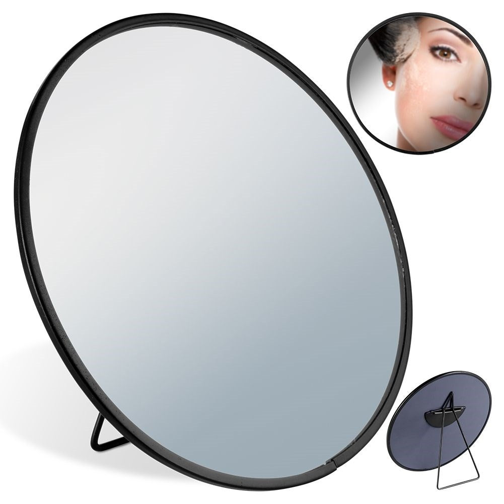Round Vanity Mirror with Black Metal Stand and Wall Mount