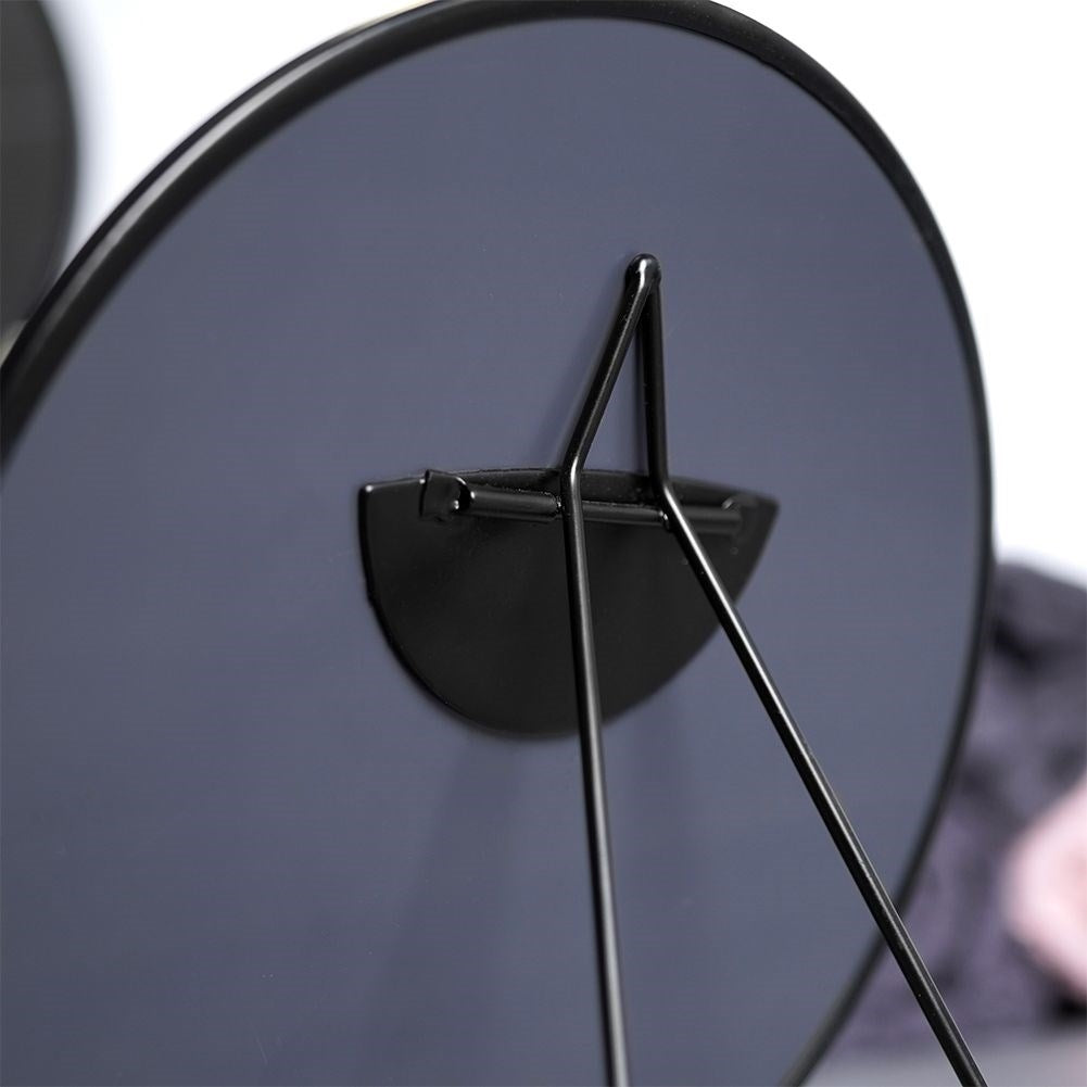 Round Vanity Mirror with Black Metal Stand and Wall Mount