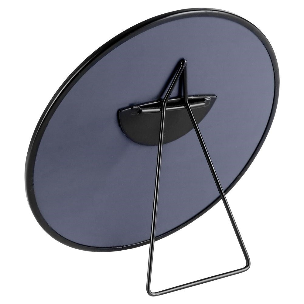 Round Vanity Mirror with Black Metal Stand and Wall Mount