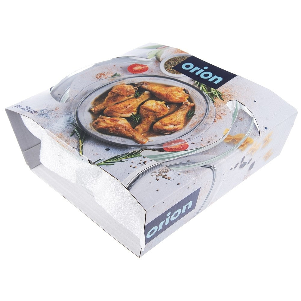 Round baking dish with lid, durable borosilicate glass, dishwasher safe