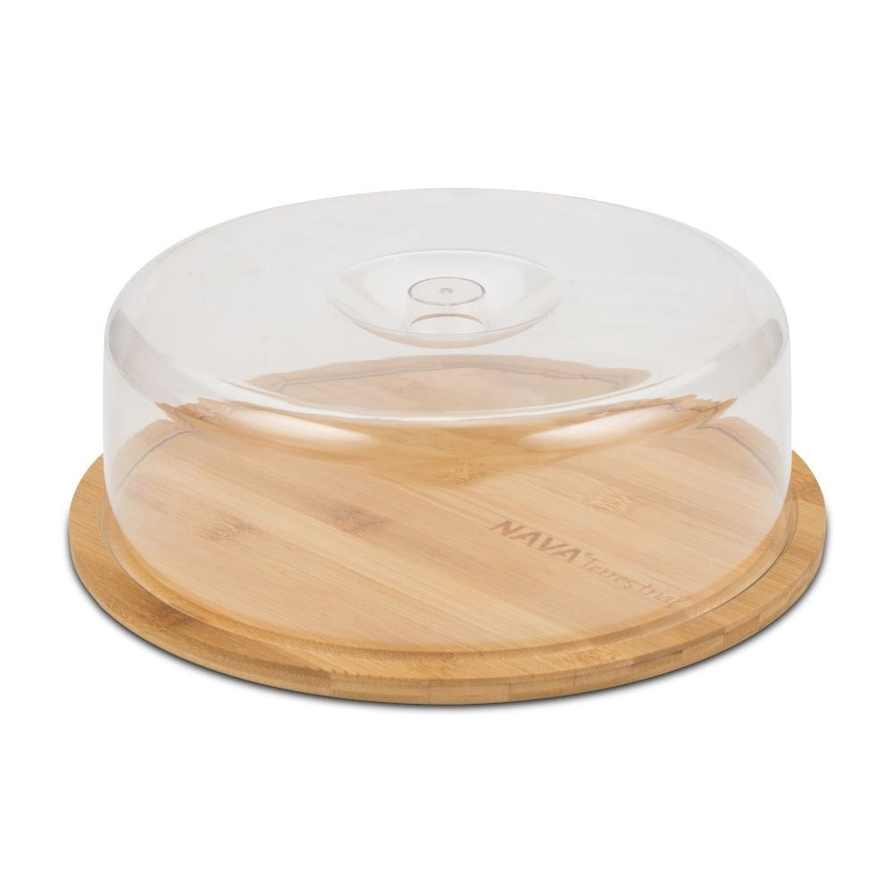 Round bamboo tray with transparent cup for serving and storage