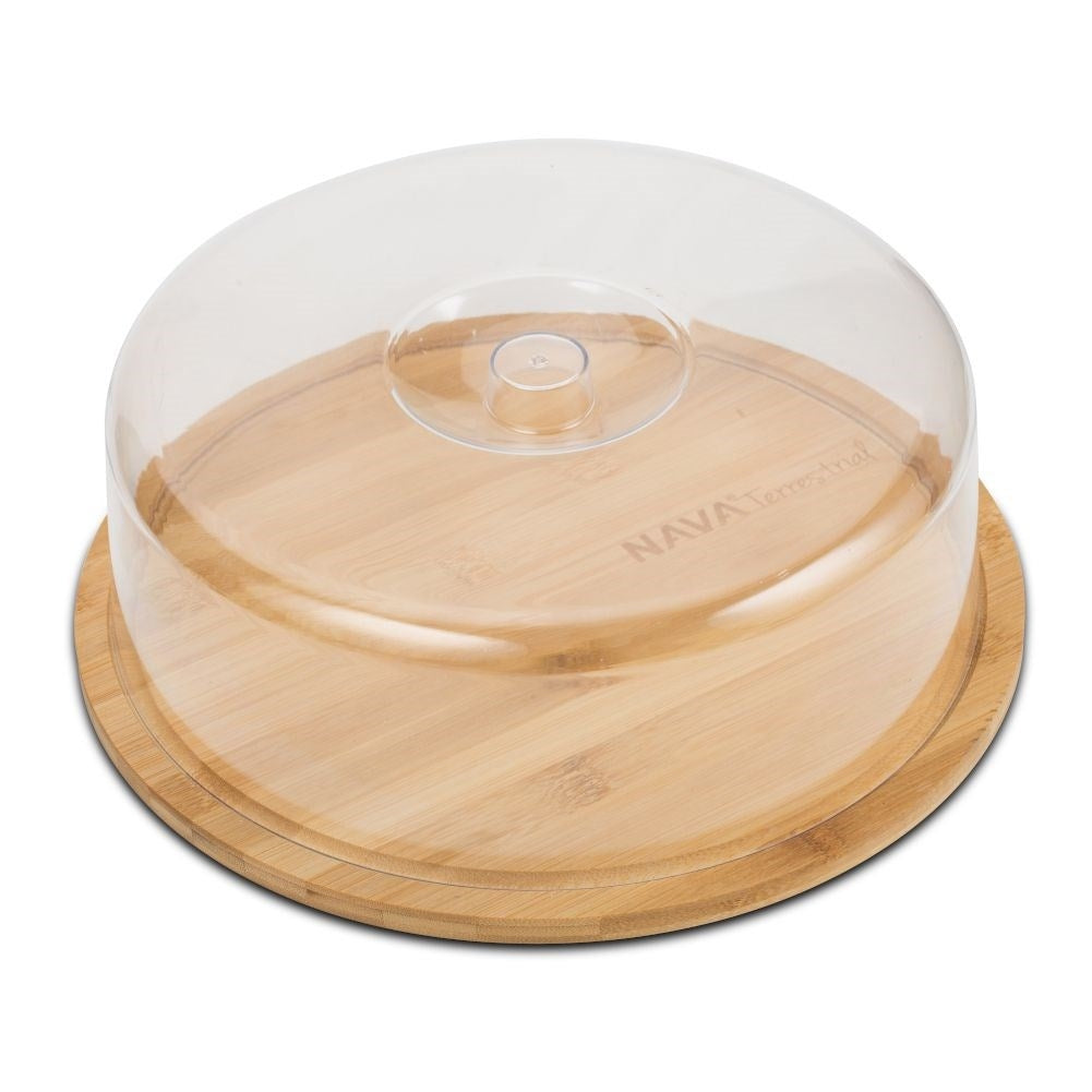 Round bamboo tray with transparent cup for serving and storage