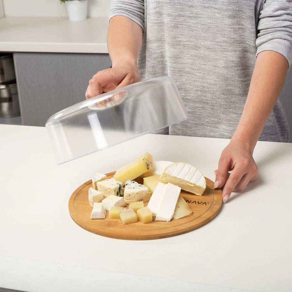 Round bamboo tray with transparent cup for serving and storage