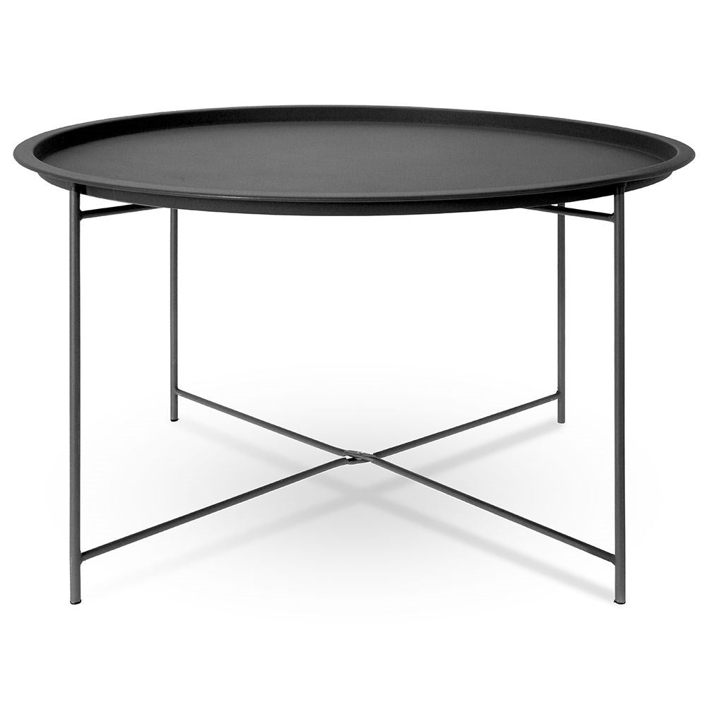 Round black metal coffee table for industrial loft style, 75 cm