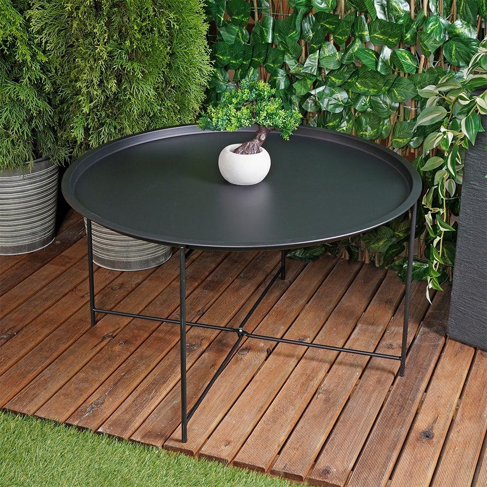 Round black metal coffee table for industrial loft style, 75 cm