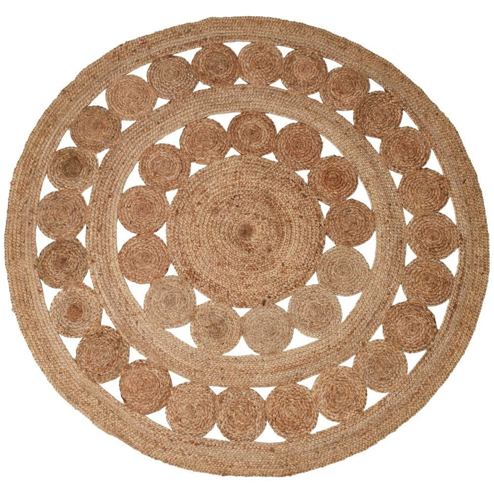 Round boho rug 150 cm, handwoven jute - inside/outside