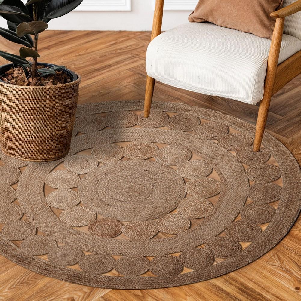 Round boho rug 150 cm, handwoven jute - inside/outside
