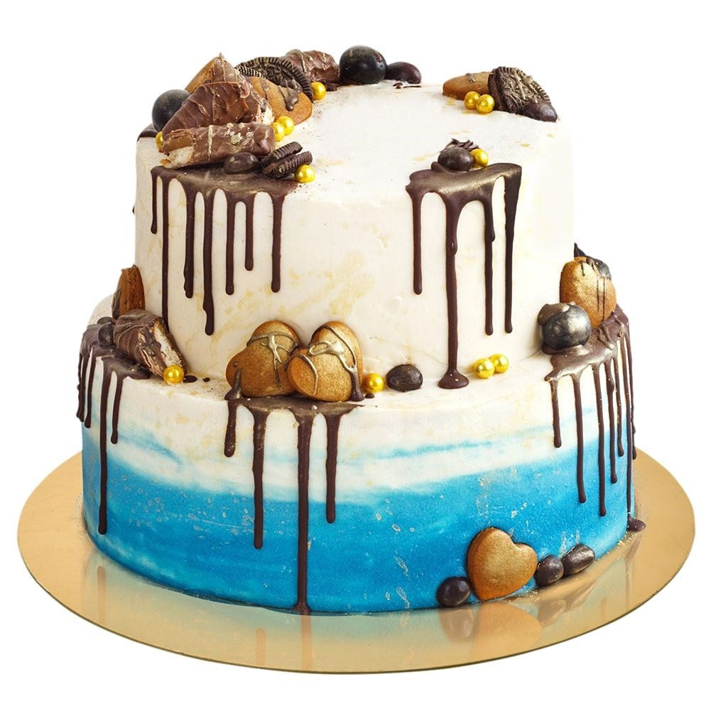 Round cake plate 30 cm, thick cardboard, golden foil
