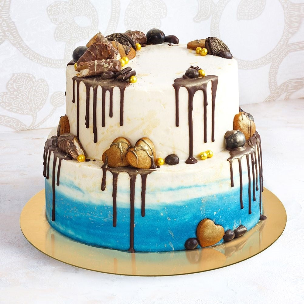Round cake plate 30 cm, thick cardboard, golden foil