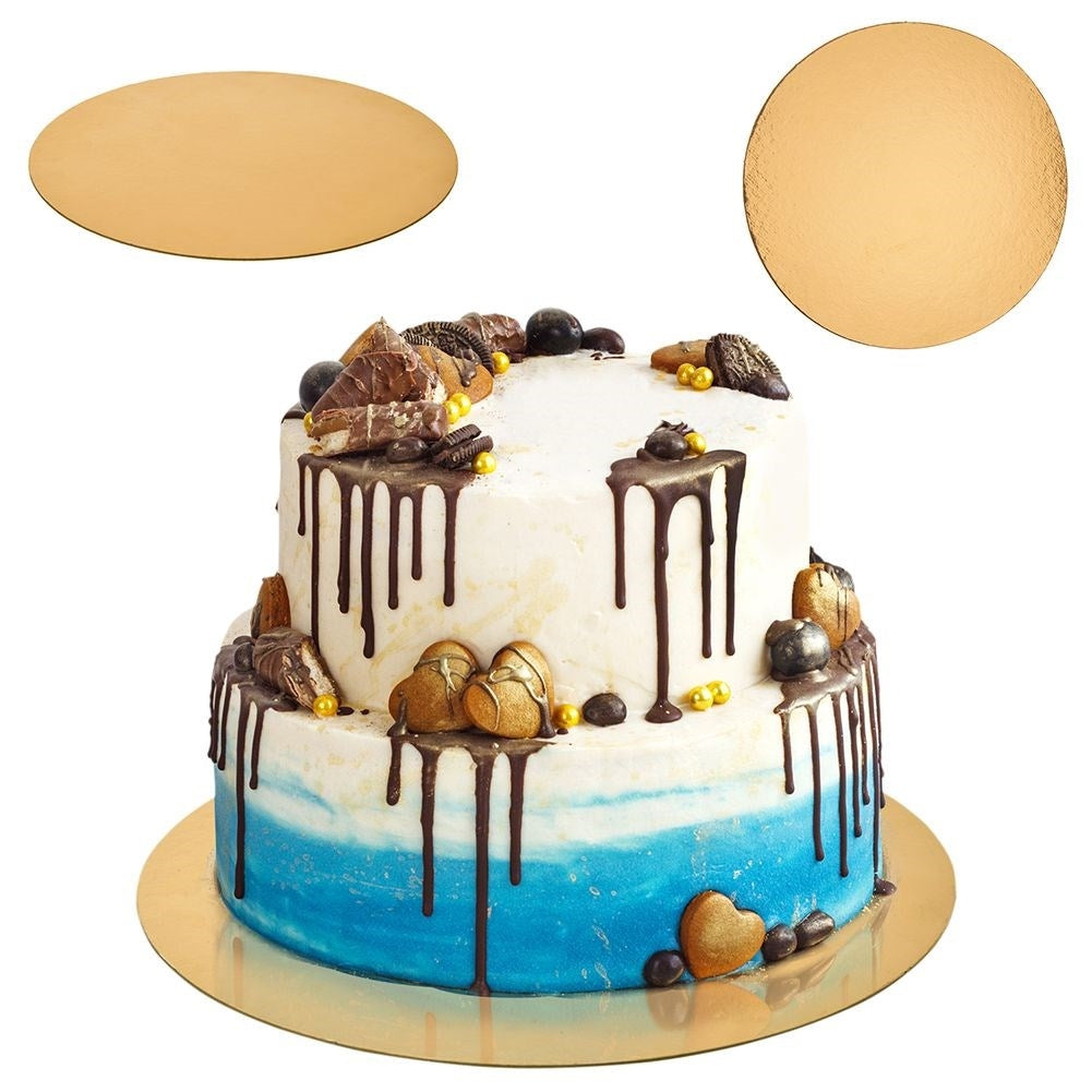 Round cake plate 30 cm, thick cardboard, golden foil