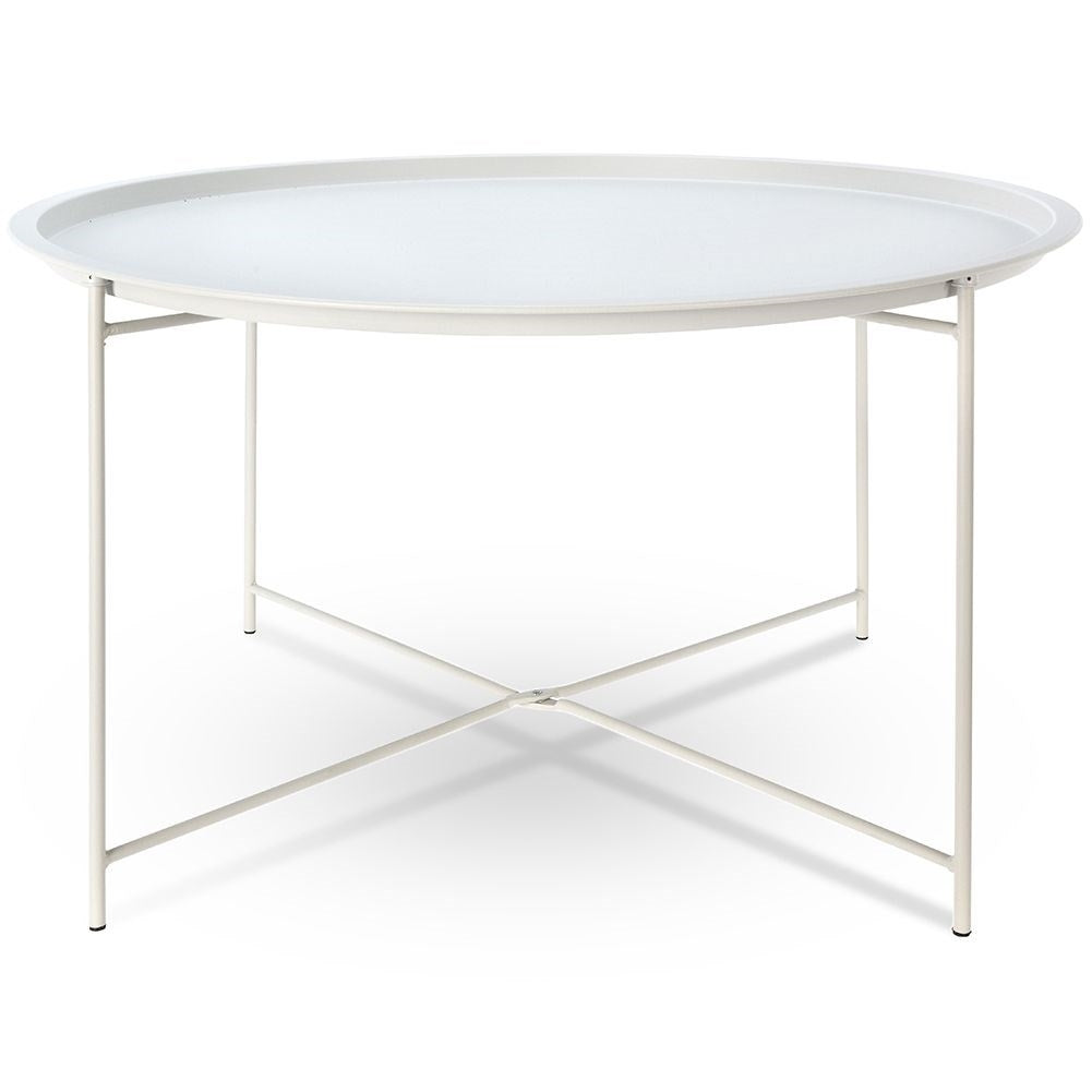 Round coffee table in light gray metal, industrial loft style, 75 cm