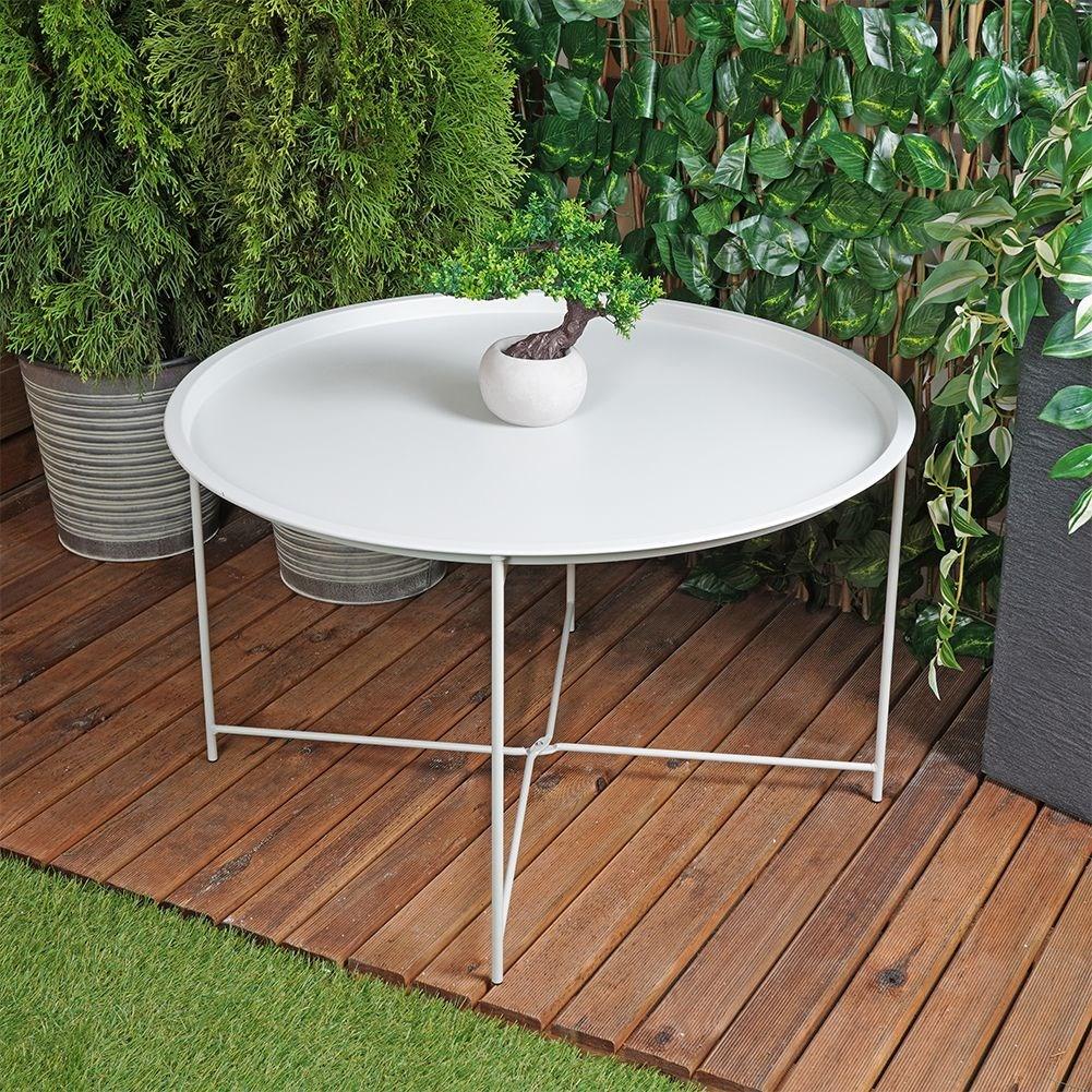 Round coffee table in light gray metal, industrial loft style, 75 cm