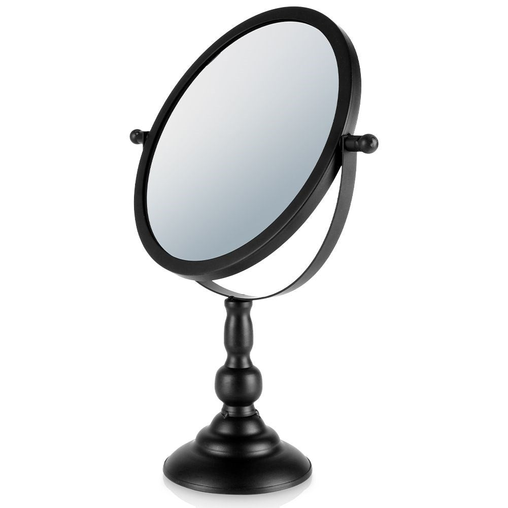 Round cosmetic mirror with 360° rotation and stable base