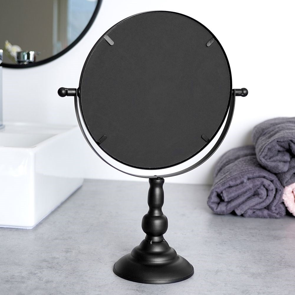 Round cosmetic mirror with 360° rotation and stable base