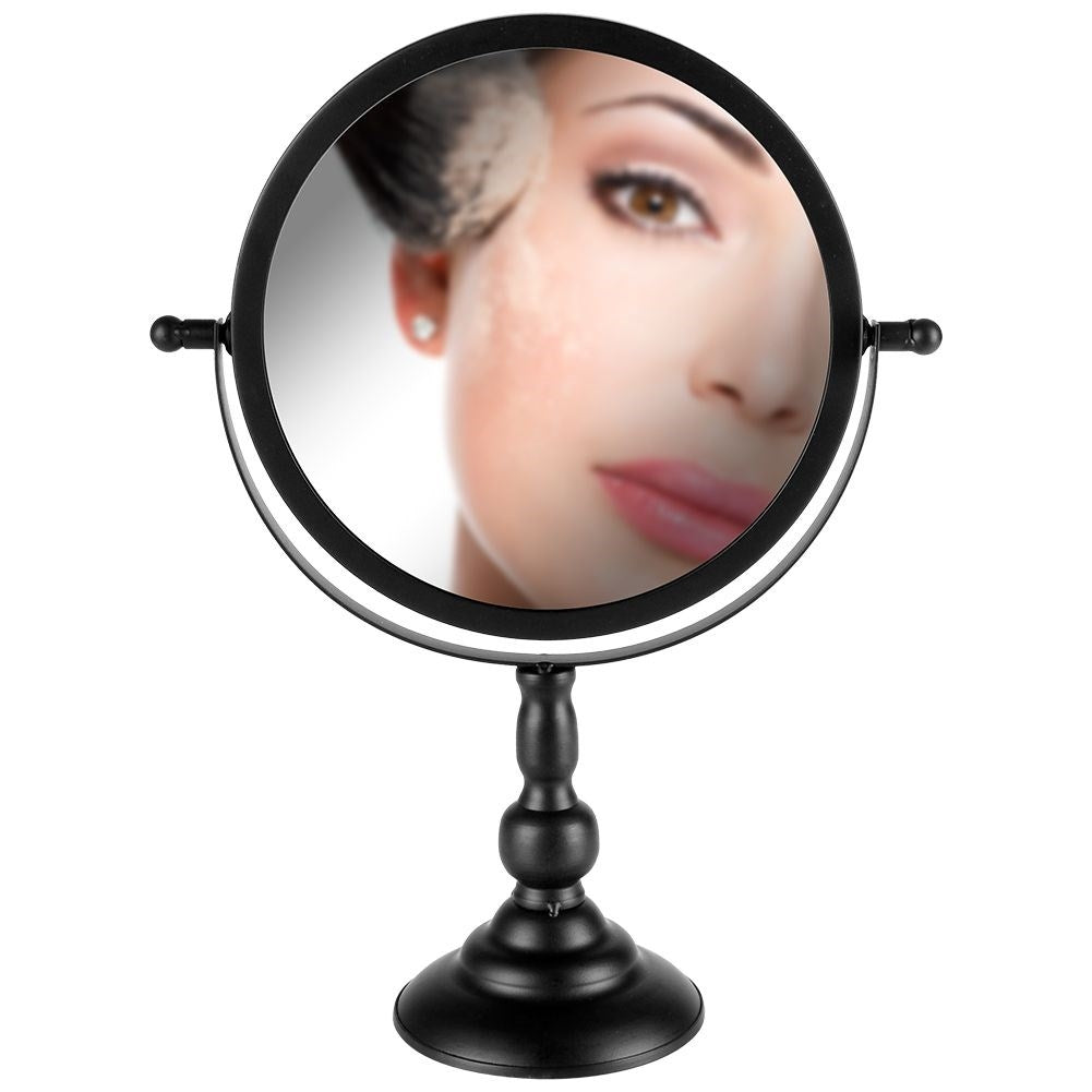 Round cosmetic mirror with 360° rotation and stable base