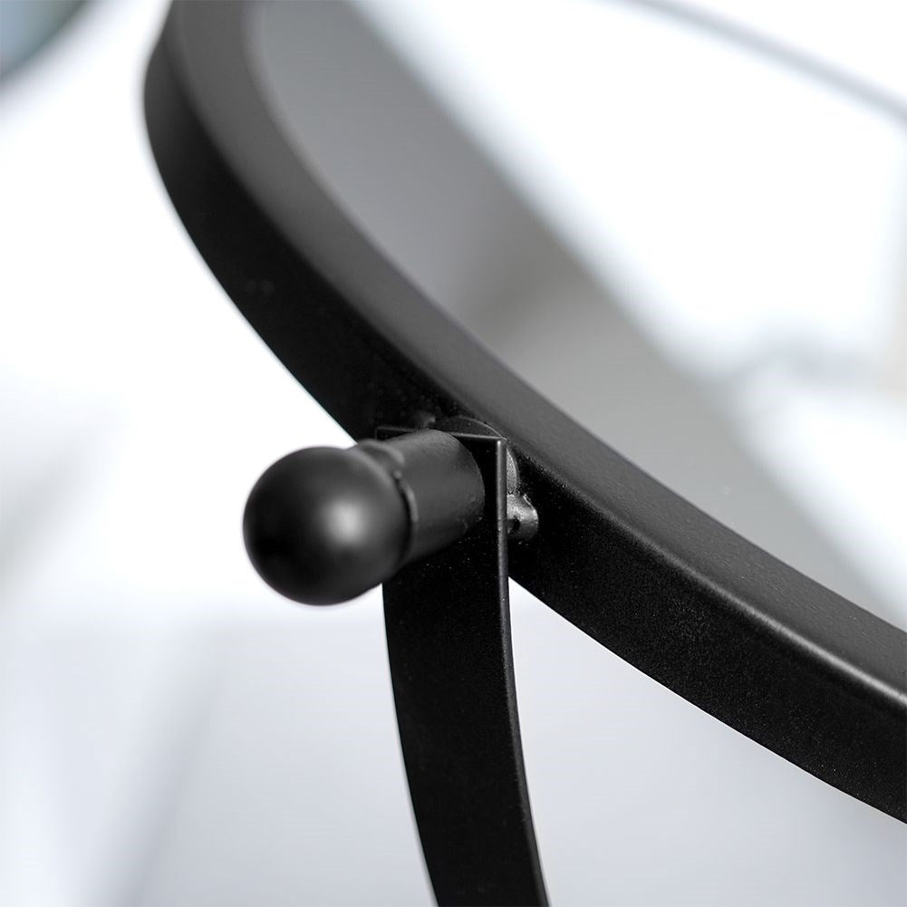 Round cosmetic mirror with 360° rotation and stable base