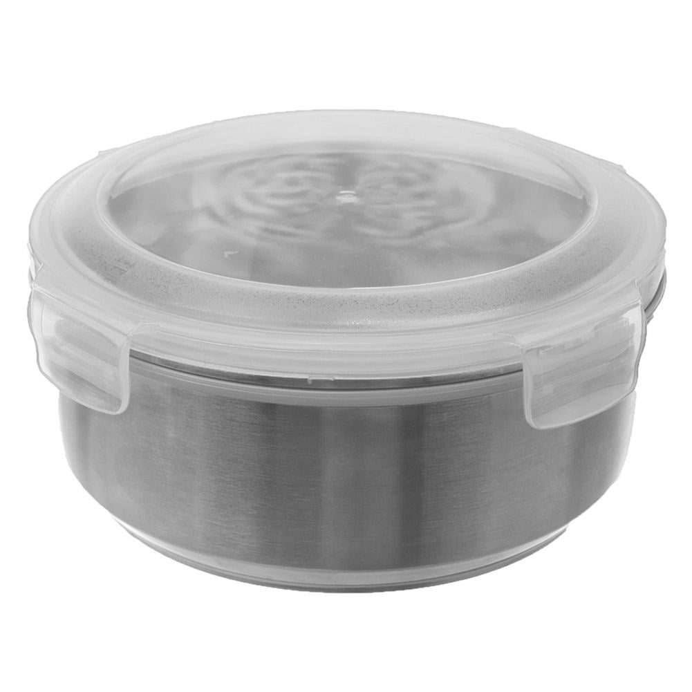 Round food box in stainless steel with tight closure