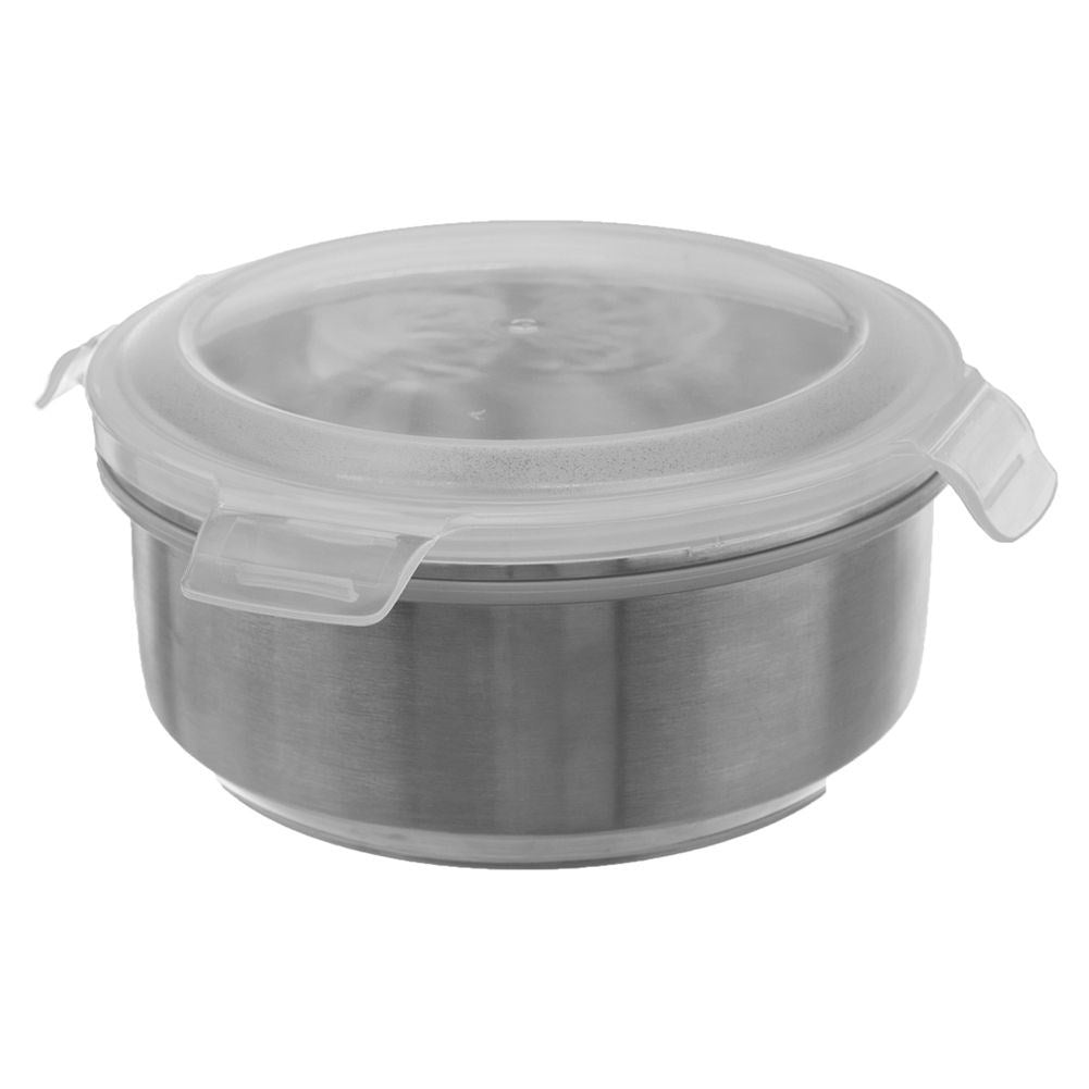 Round food box in stainless steel with tight closure
