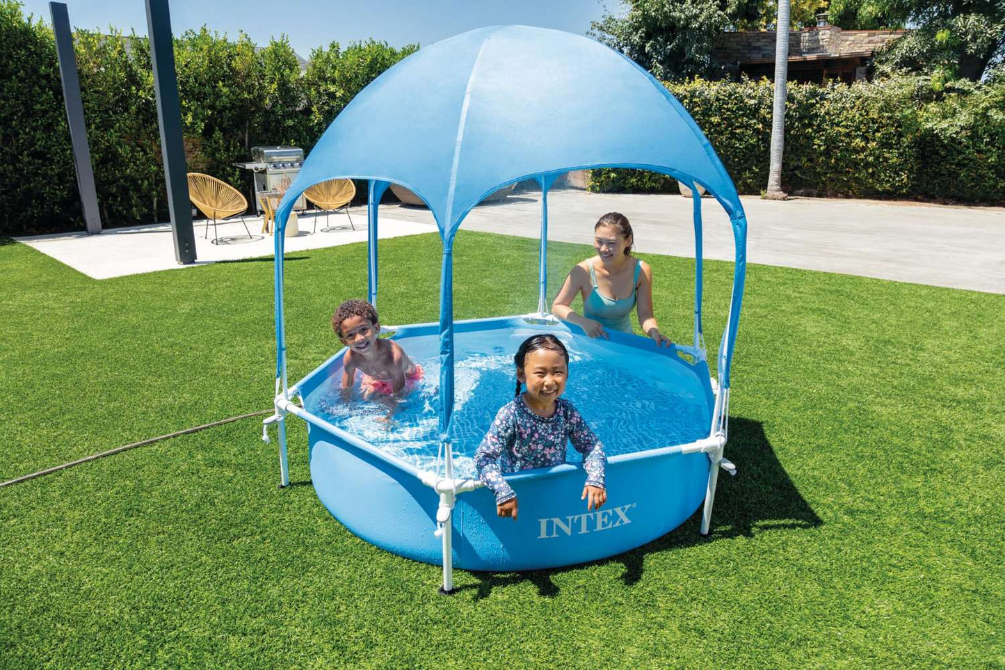 Round frame children's paddling pool with canopy 183x38 cm INTEX 28209
