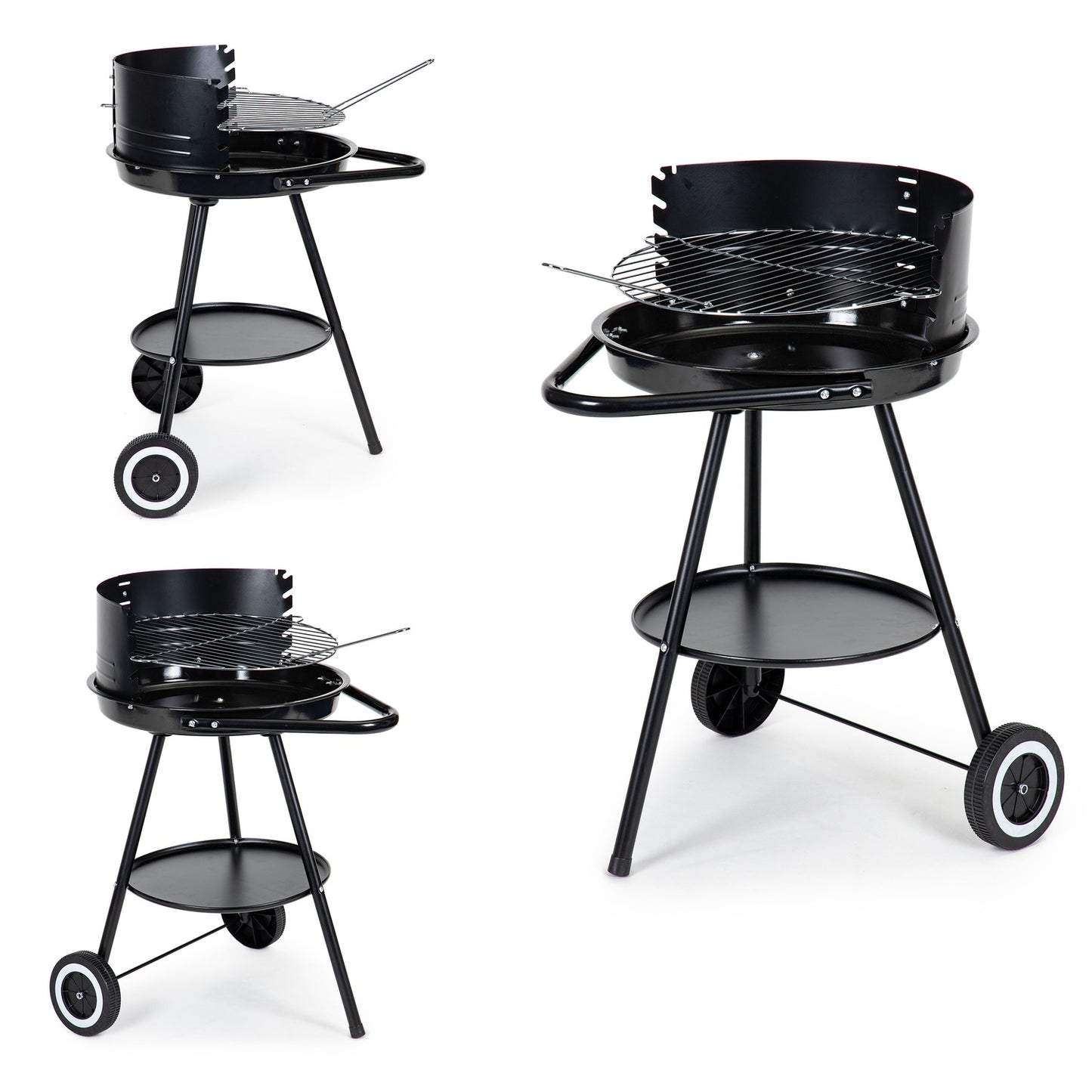 Round garden grill with adjustable grate height