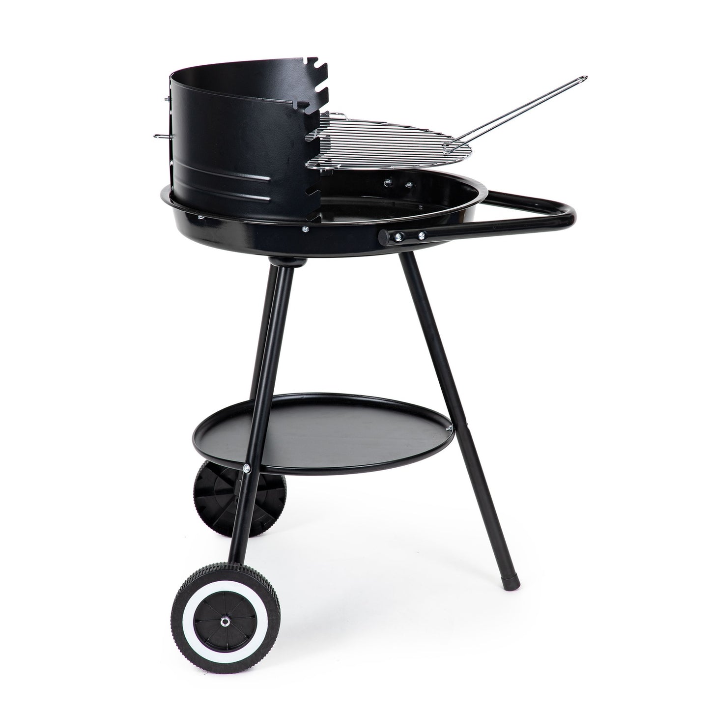 Round garden grill with adjustable grate height