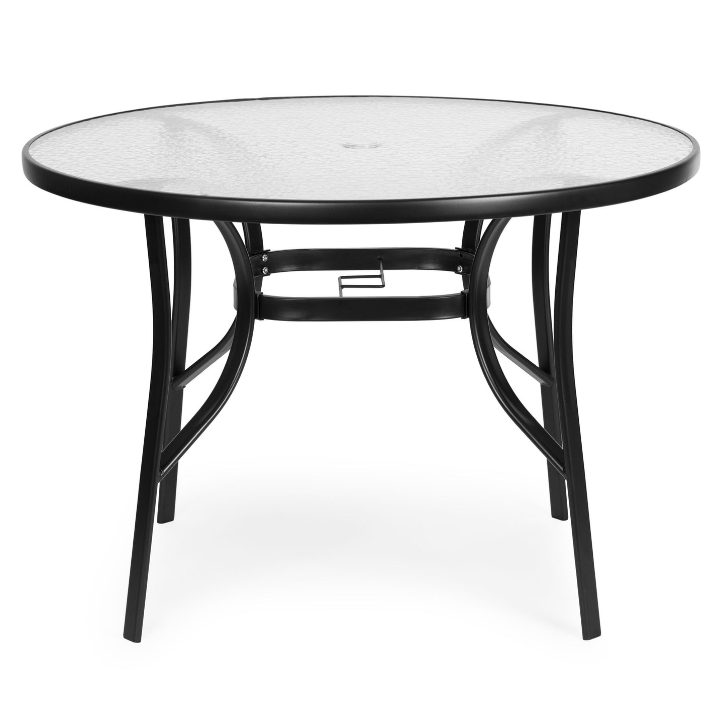 Round garden table 80 cm, for terrace, garden, balcony, tempered glass, umbrella hole, MultiGarden