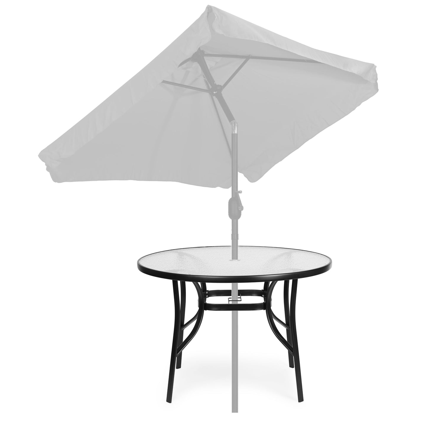 Round garden table 80 cm, for terrace, garden, balcony, tempered glass, umbrella hole, MultiGarden