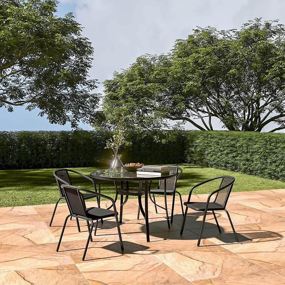 Round garden table 80 cm, for terrace, garden, balcony, tempered glass, umbrella hole, MultiGarden
