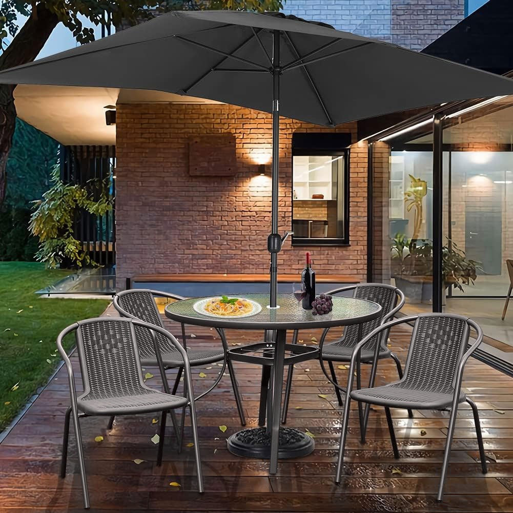 Round garden table 80 cm, for terrace, garden, balcony, tempered glass, umbrella hole, MultiGarden