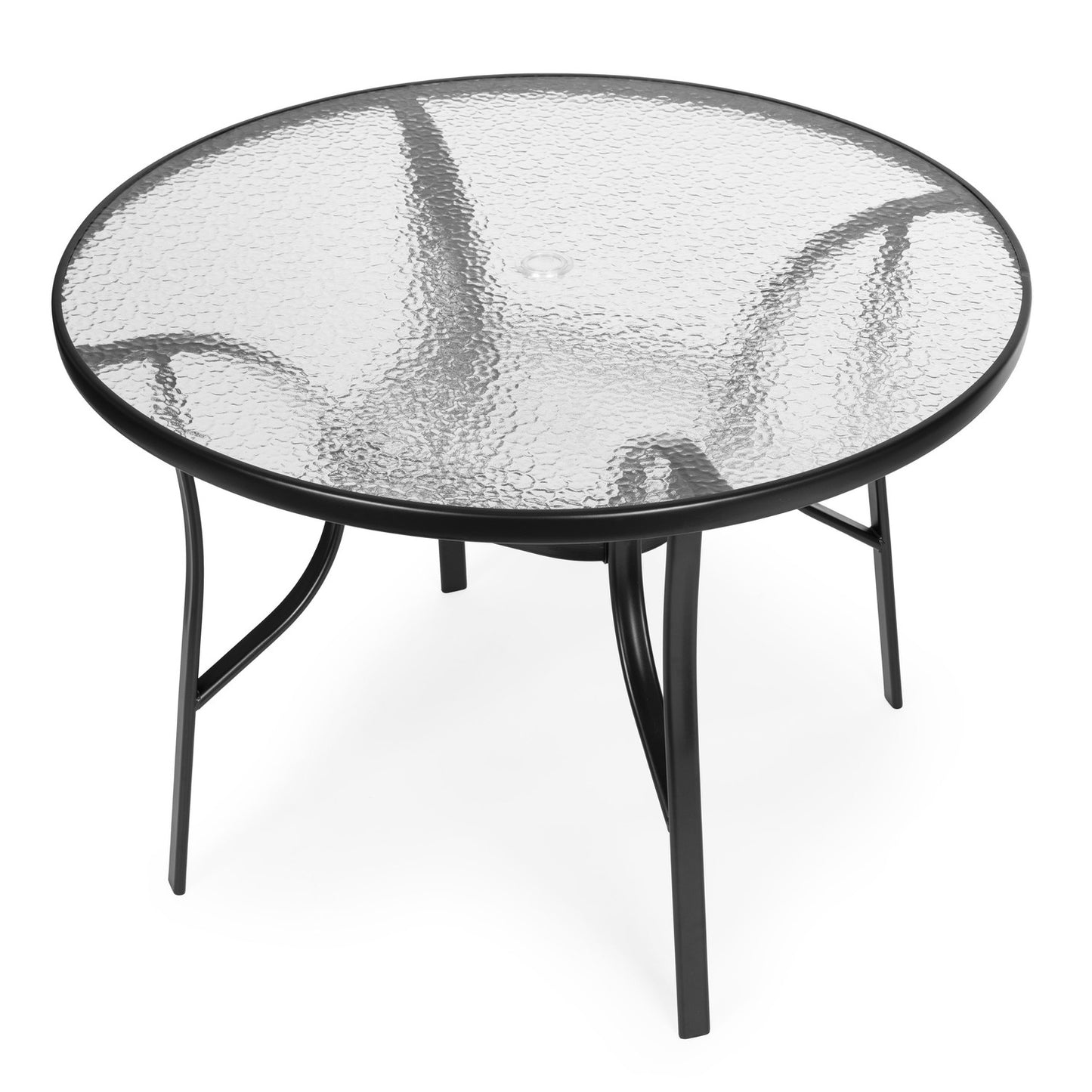 Round garden table 80 cm, for terrace, garden, balcony, tempered glass, umbrella hole, MultiGarden