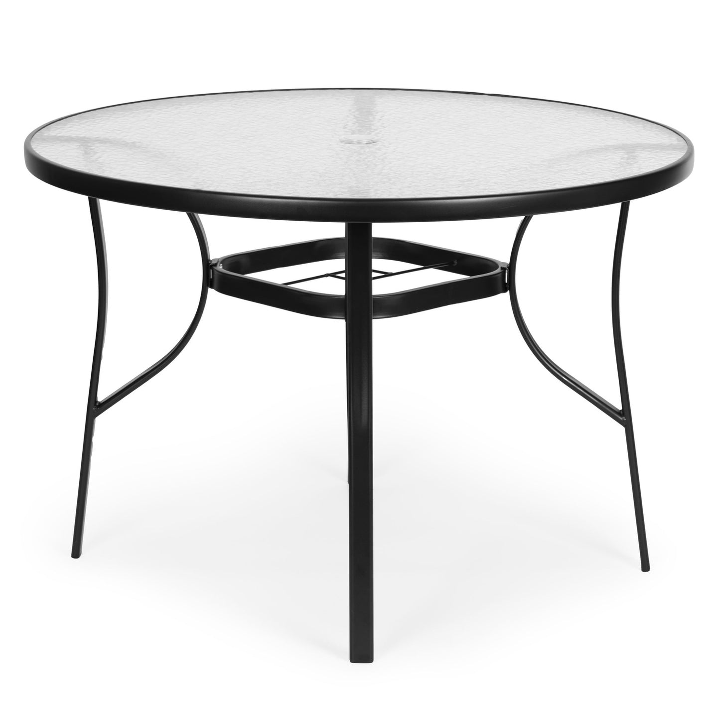 Round garden table 80 cm, for terrace, garden, balcony, tempered glass, umbrella hole, MultiGarden
